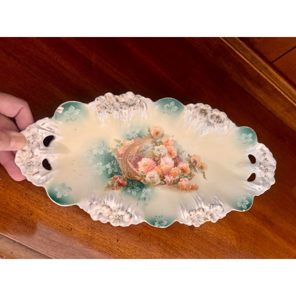Antique RS Prussia celery relish dish porcelain gold rim early 1900's